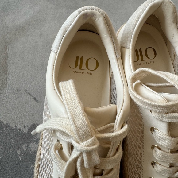 JLO ivory white sneakers mesh net cork flatform platform sz 7 - Picture 3 of 6
